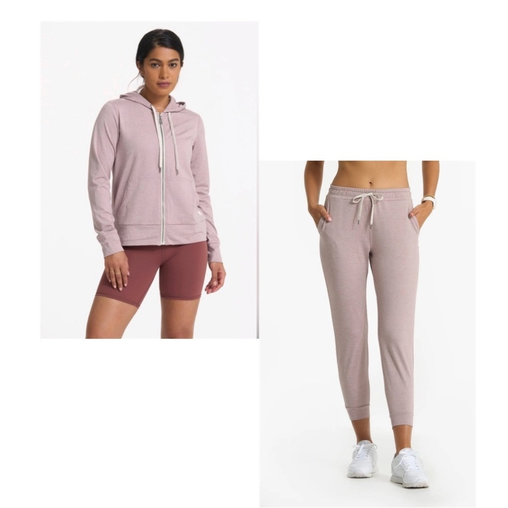 Vuori Women's Performance Hoodie and Joggers in Dusty Rose